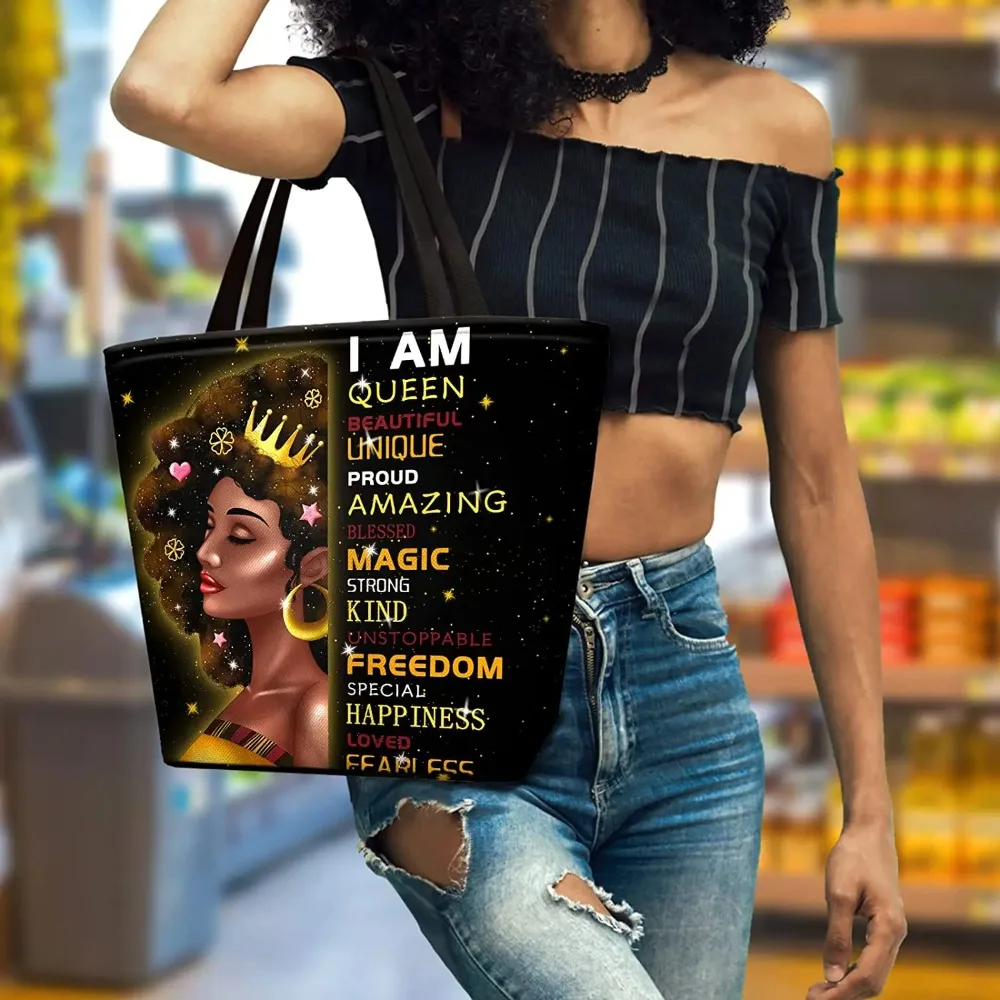 African American Black Girl Tote Bag Waterproof Shoulder Handbag for Work School Travel Business Beach Shopping