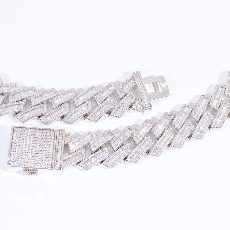 Sale Luxury Vvs Baguette Moissanite Chain S925 Pure Silver Cuban Link Chain