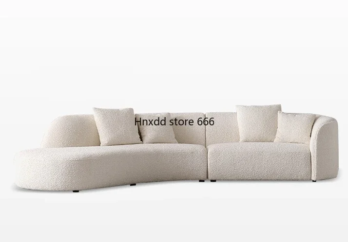 Lamb wool moon sofa Italian minimalist curved fabric sofa