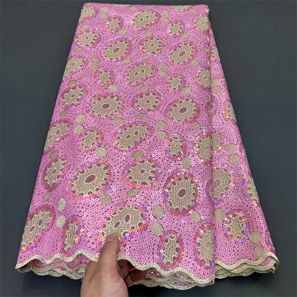 2026 Nigerian Tulle Lace Fabric for Sewing, Wedding Dress, Chiffon Party Guipure, High Quality, Sequins, 5Yard  PS0033