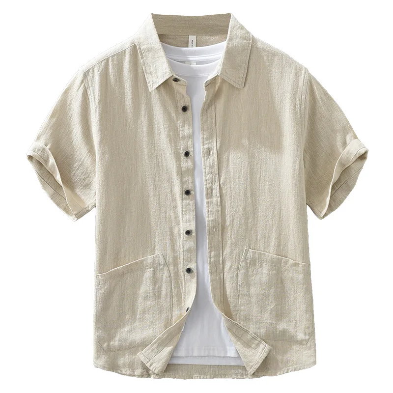 

Men's Summer Japanese Ramie Short-Sleeved Shirt Fashionable Versatile Artistic Casual Loose Tops