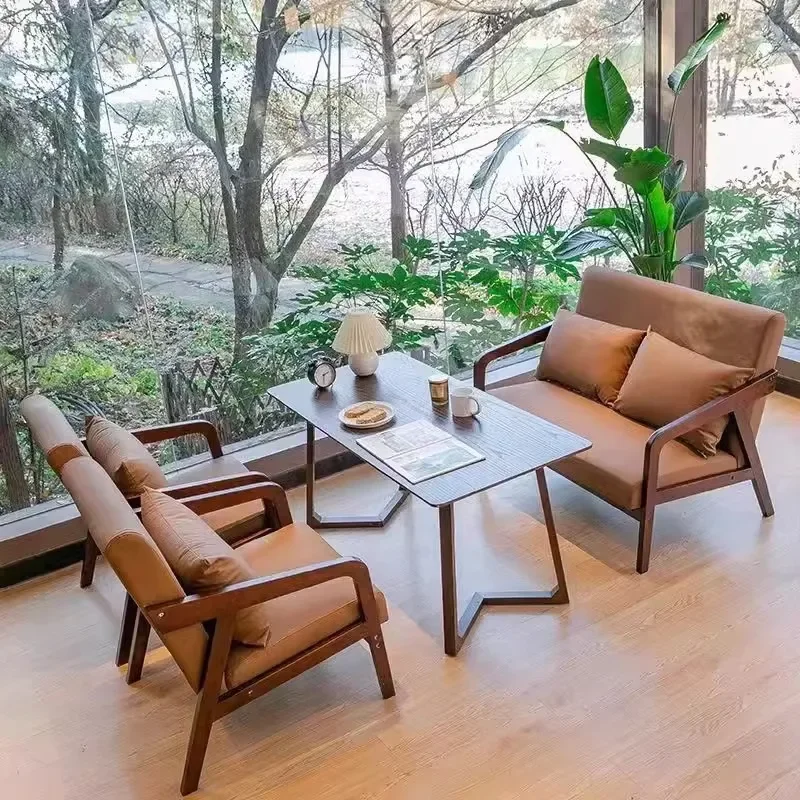 Tea house, café, leisure table and chair combination, milk tea bar, book bar, solid wood booth