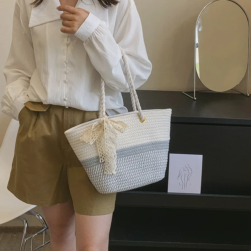 Woven Large Capacity Fashion Scarf Handbag 2024 Summer Gentle Temperament Shoulder Underarm Bag Western Style Tote Bag