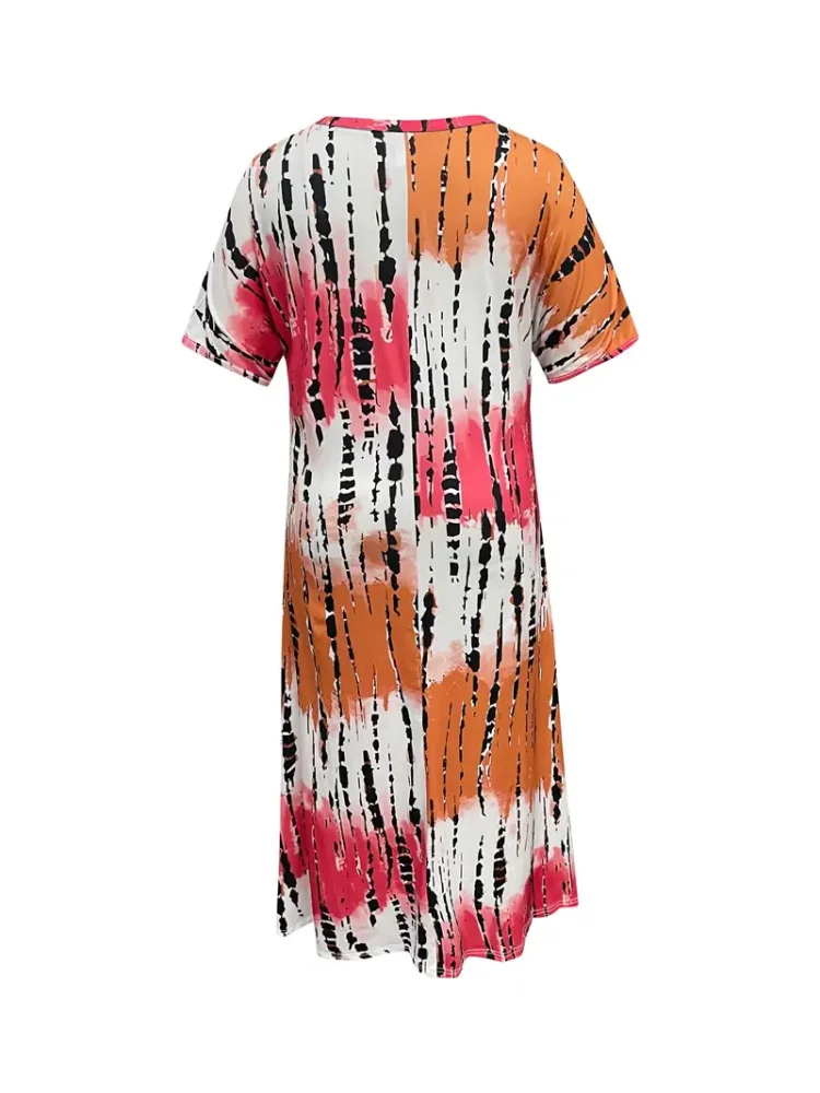 Plus Size Tie Dye V Neck Split Dress Vacation Style Sukienka z krótkim rękawem na wiosnę i lato Odzież damska Plus Size