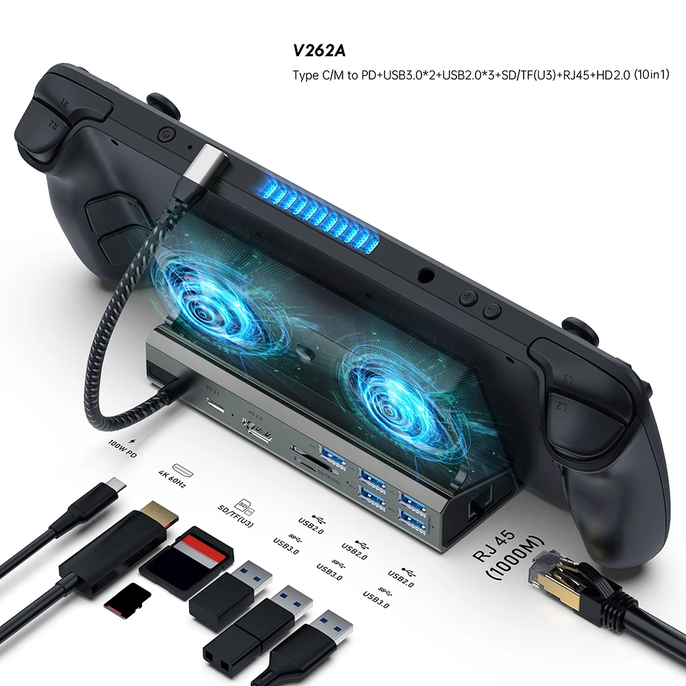 

Dock Console Hub HDMI-Compatible USB C Docking Station 4K 60Hz Gigabit Ethernet 1000Mbps Type C USB 3.0 2.0 RJ45 for Steam Deck