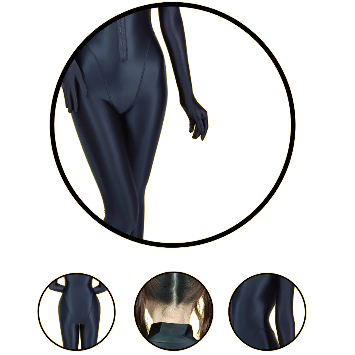 Women Sexy Glitter Satin Elastic Surf Diving Swimwear Tight Front Zipper Jumpsuit Bodysuit Playsuit Activewear Catsuit Overalls