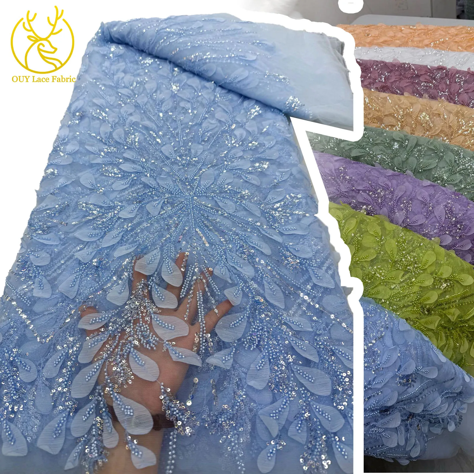 

3D Elegant African Beaded Lace Fabric Nigerian Bridal Sequins 2025 French Tulle Lace Fabric Wedding Party Dresses for Women
