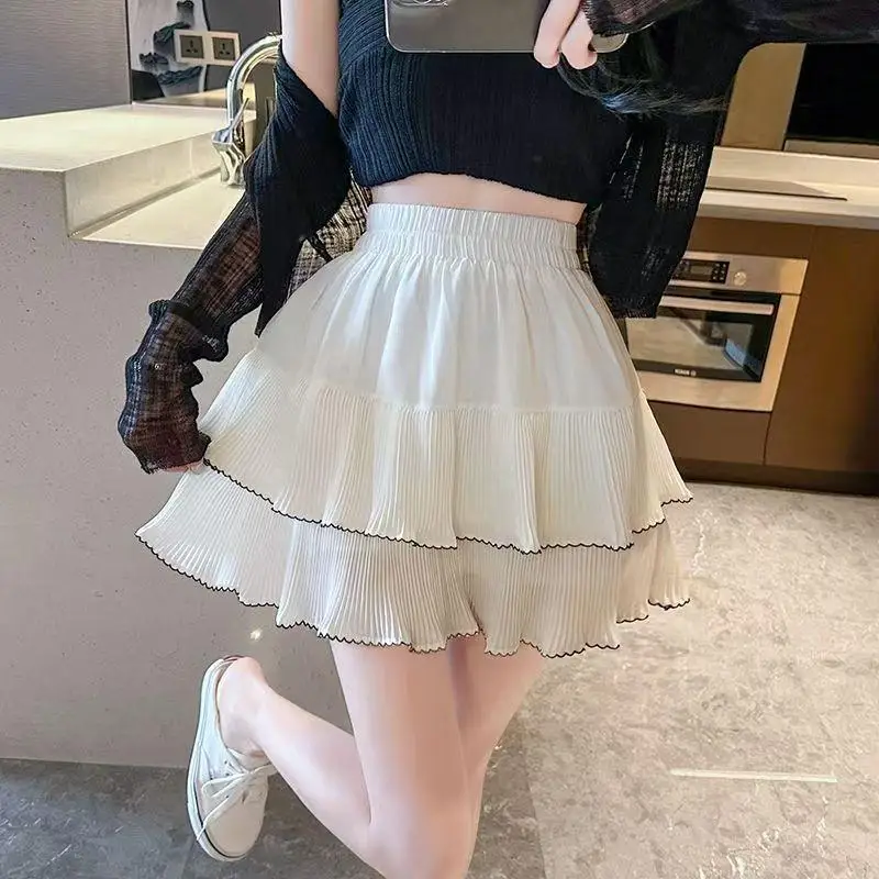 Spring and Summer New Girls' Chiffon Half Skirt Sweet Beauty Style Ruffled Cake A-Line Skirt Versatile Teenage Short Skirt