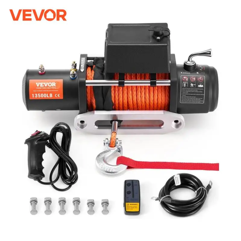 VEVOR-cabrestante eléctrico para coche y camión, 13500 libras, cuerda sintética de 80 pies, Control remoto inalámbrico y con cable para remolque