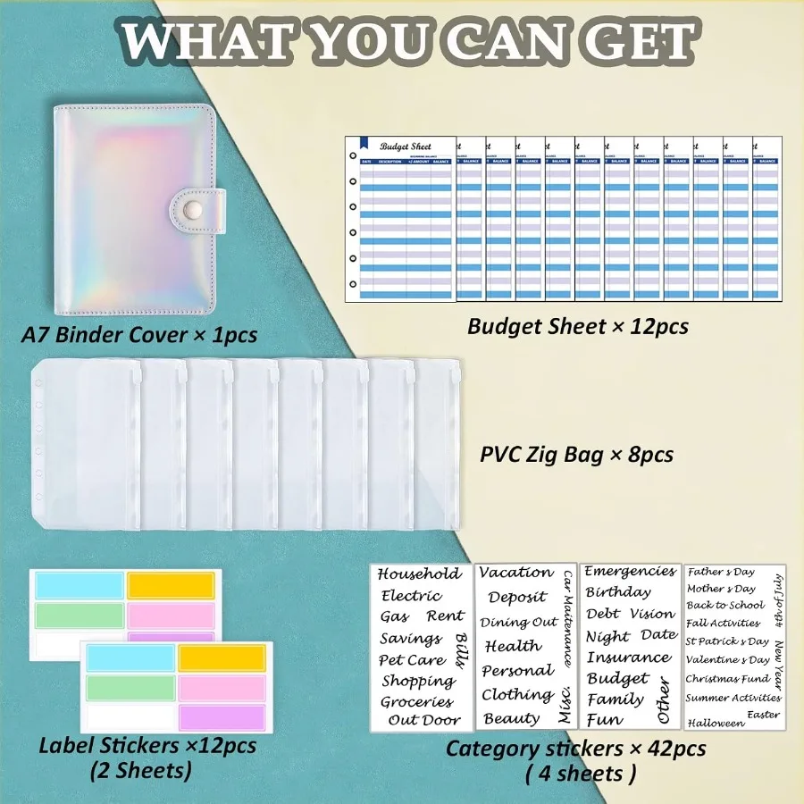 A7 6 Ring Budget Binder with Zipper envelopes Budget Book Label and Category Stickers Budget Sheet Refill Paper for Men and n 1