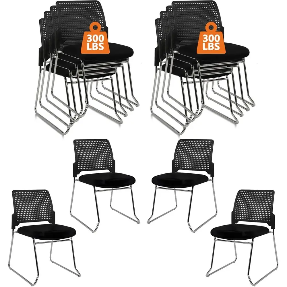 

Штабелируемые офисные кресла из 12 предметов с мягкими сиденьями для зонов ожидания, конференц-залов и учебных помещений черного цвета