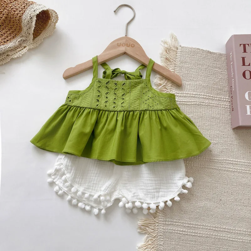 

Congme 0-6 Yrs Summer Girls Fashion Clothing Set Baby Kids Korean Top+ Pants Sleeveless Short Casual Cute Beach Clothes