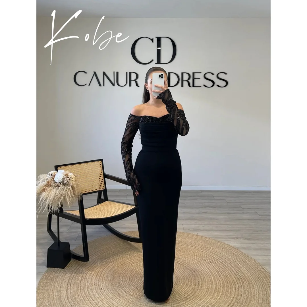 

Kobe Black Off Shoulder Prom Dresses Long Sleeve Backless Customized فساتين سهرات Floor-Length Chic vestido de gala noche mujer