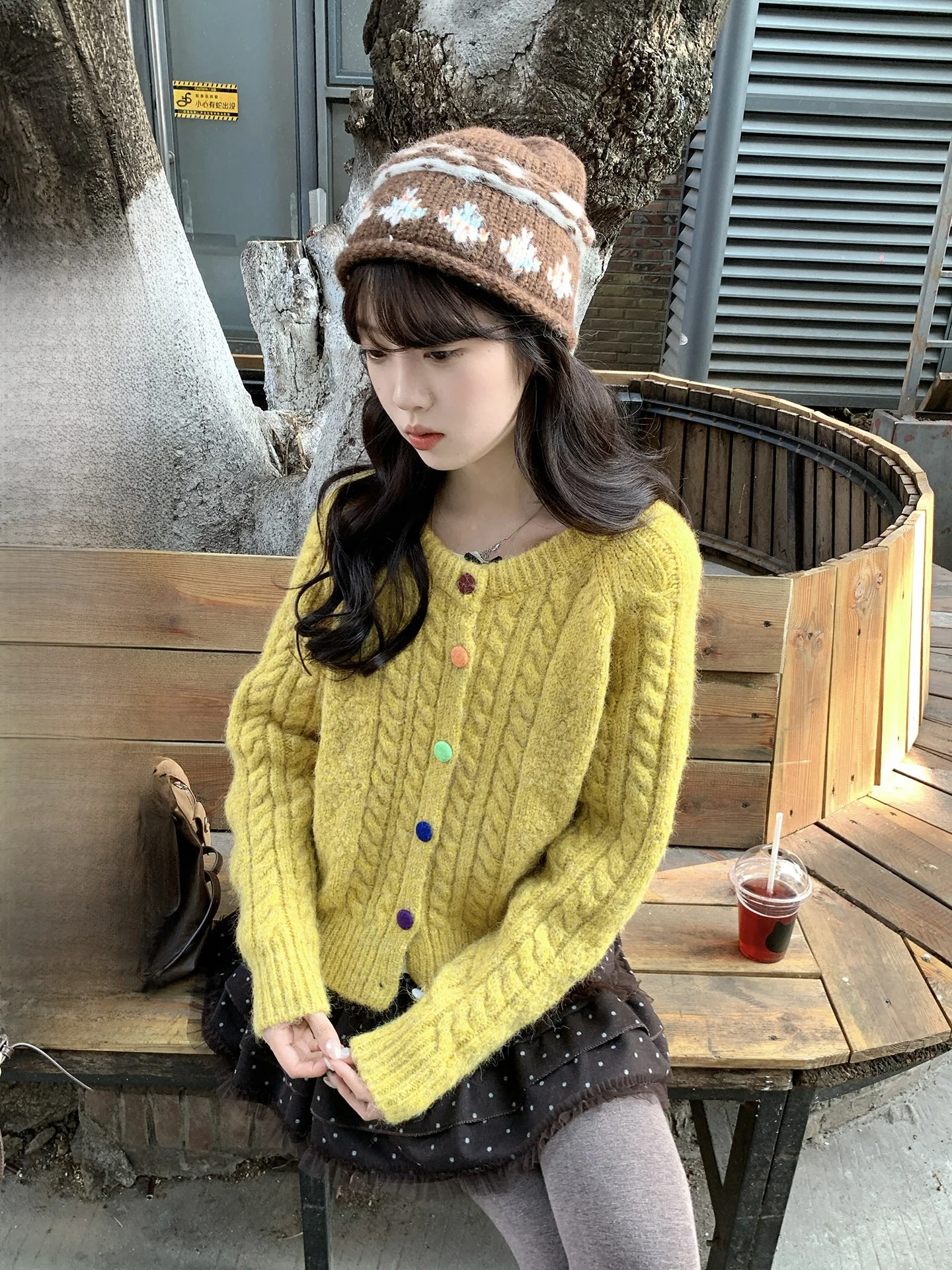 

Holli Korean Sle Loose Soft Knitted Sweater Coat Women Winter New Arrival Color Bule Twist Knitwear Warmth Heating