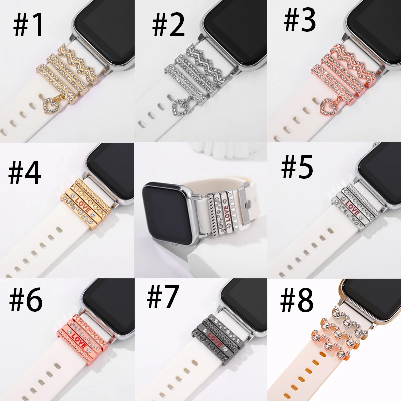 

Silicone Watchband Decorative Ring Set for Apple Watch Soft Strap Charms Jewelry Accessories for Iwatch Love Pendent Charm Nail