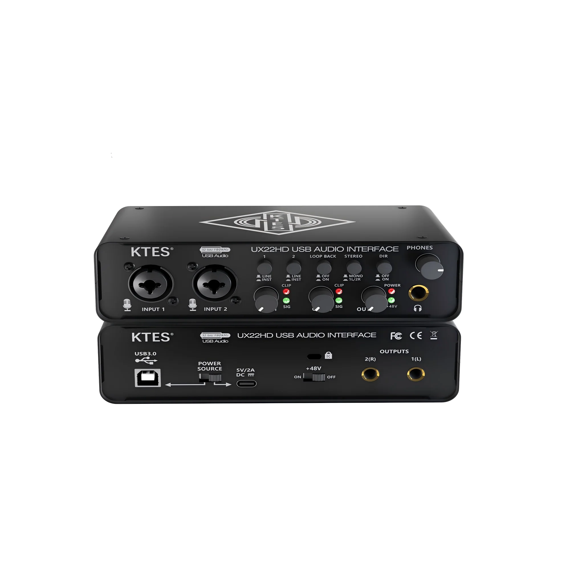 UX22 Audio Interface 192kHz 32-Bit USB Sound Card for Studio