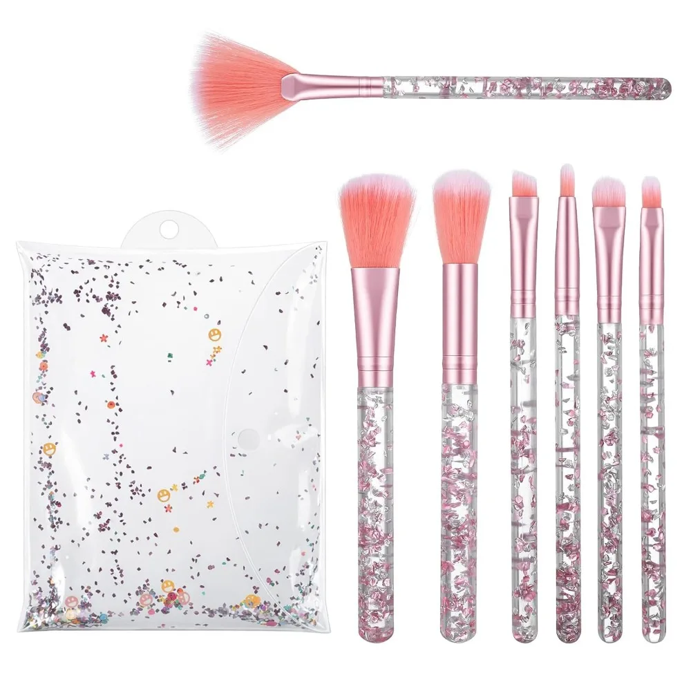 7-Piece Glitter Makeup Brushes Set with Crystal Handle for Kids and Girls