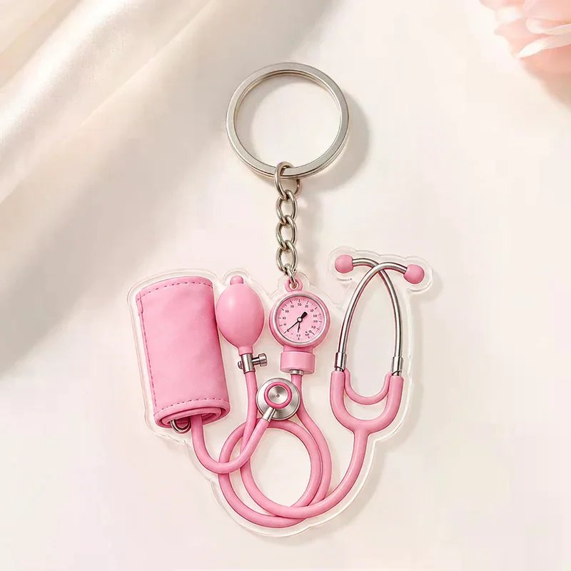 Cute Mini Stethoscope Keychain 2D Flat Medical Pendant for Nurse Doctor Purse Charm Small Nursing Graduation Gift