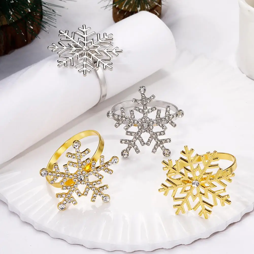 1/2/6Pcs 10cm Golden Metal Napkin Ring Faux Pearl Decor Snowflake Winter-themed Napkin Holders Weddings Parties Table Decor