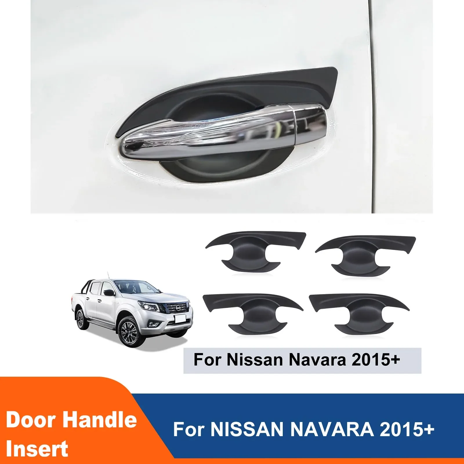 ABS Matte Black Door Bowl Insert Cover Decorative Trim For Nissan Navara 2015-2025 NP300 Frontier D23 Car Accessories Auto Parts