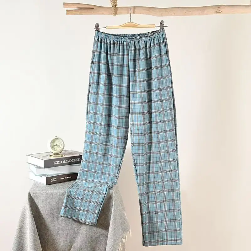 Pantalon de pyjama décontracté pour hommes, Long, ample, de haute qualité, Simple, décontracté, jambe droite, Plaid, pour la maison, printemps et automne, 2025