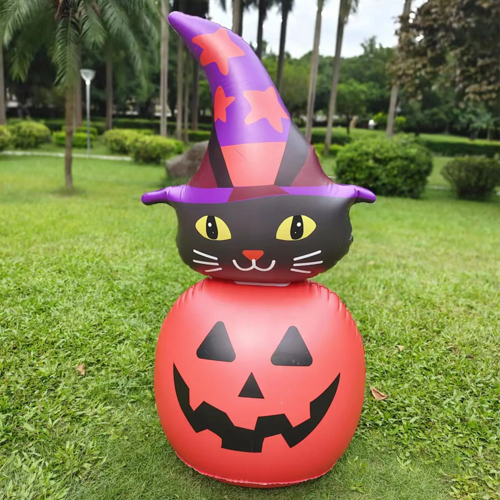 Halloween Inflatable Toy Creative Pumpkin Black Cat Halloween Decor Built-in LED Light Outdoor Halloween Decorations