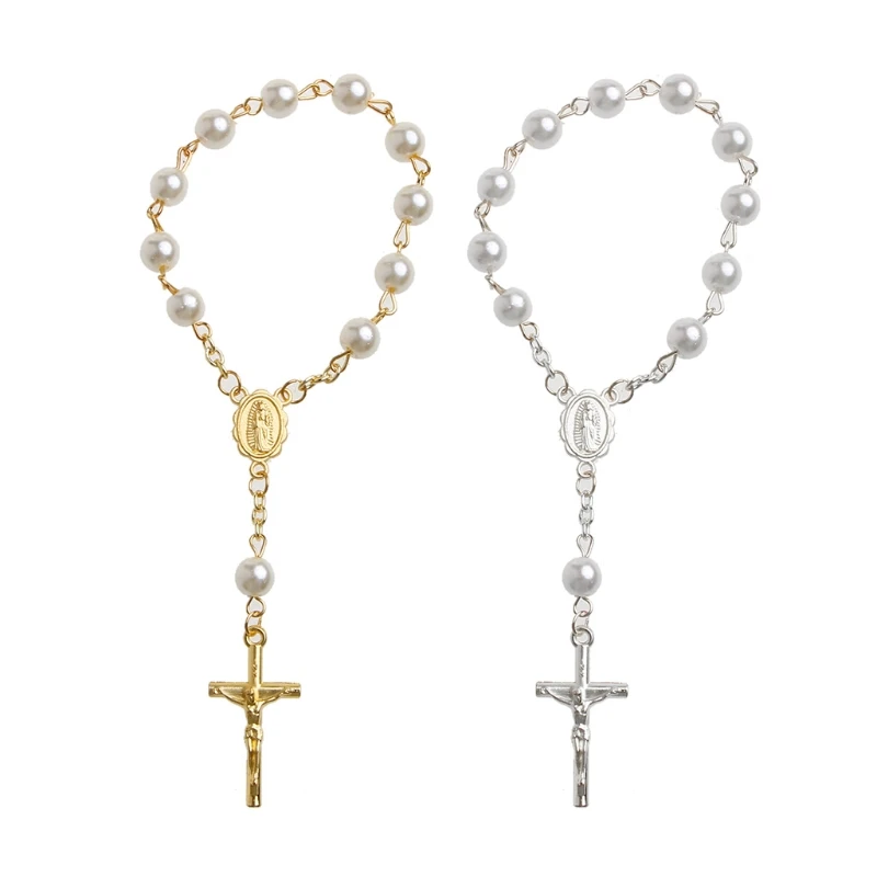 Baby Pearl Baptism Communion Gift Catholic for Cross Rosary Finger Chain for Wom Dropship