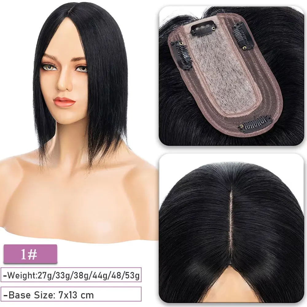SEGO Kopfhaut-Topper aus 100 % Echthaar-Seide für Frauen mit dünner werdendem Haar, 7 x 13 cm, Seidenbasis, natürliches Haar, Clip-in-Top, Wiglet-Haarteile – Detail 9