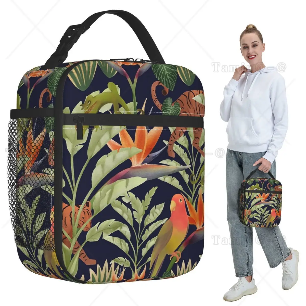 Jungle Tiger And Tropical Floral Insulated Lunch Bag for Kids School Cooler Thermal Food Box Tote Portable Lunch Boxes Container