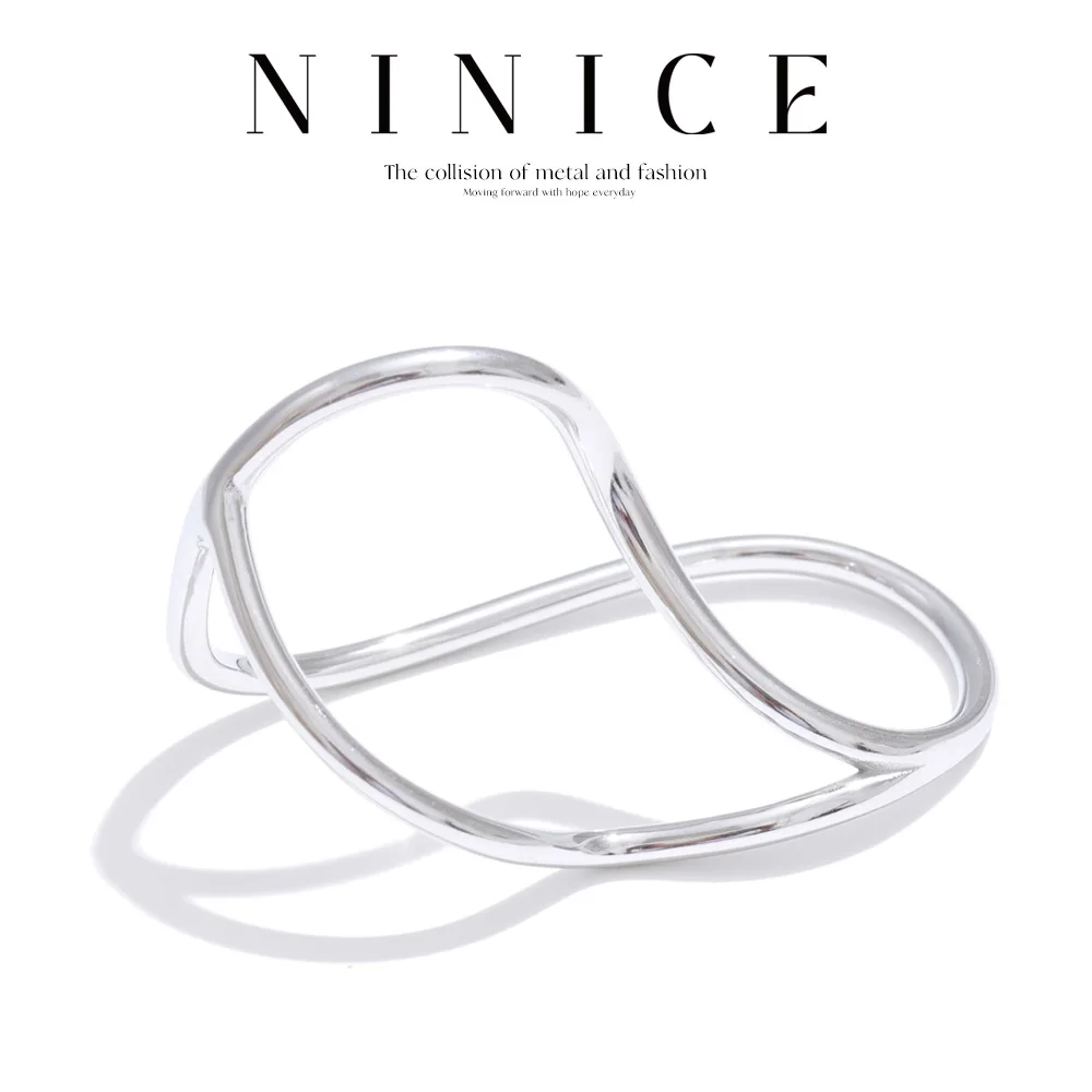 NiNice Stainless Steel Ring Double Finger Geometric Lines Simple Design Selected Jewelry Gifts New