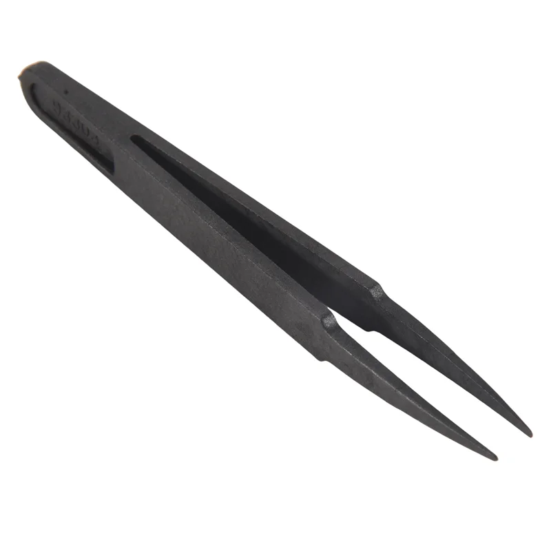 A96I-Industries Antistatische Pinzette aus Kunststoff mit runder Spitze, schwarz, 10 Stück