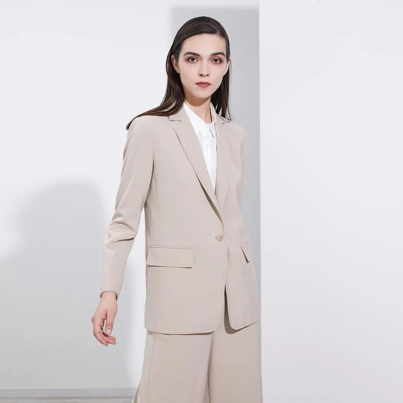 

Женский классический пиджак Ele Khaki: профессиональный, прямой крой, полиэстер, длинный рукав, классический воротник, на одной пуговице