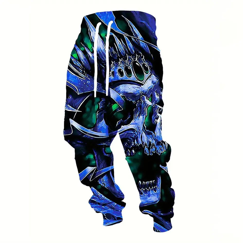

2026 New Fashion Mechanical Skull Printed Sweatpants Winter Thick Warm Pants Men Loose Casual Pocket Drawstring Sweatpants