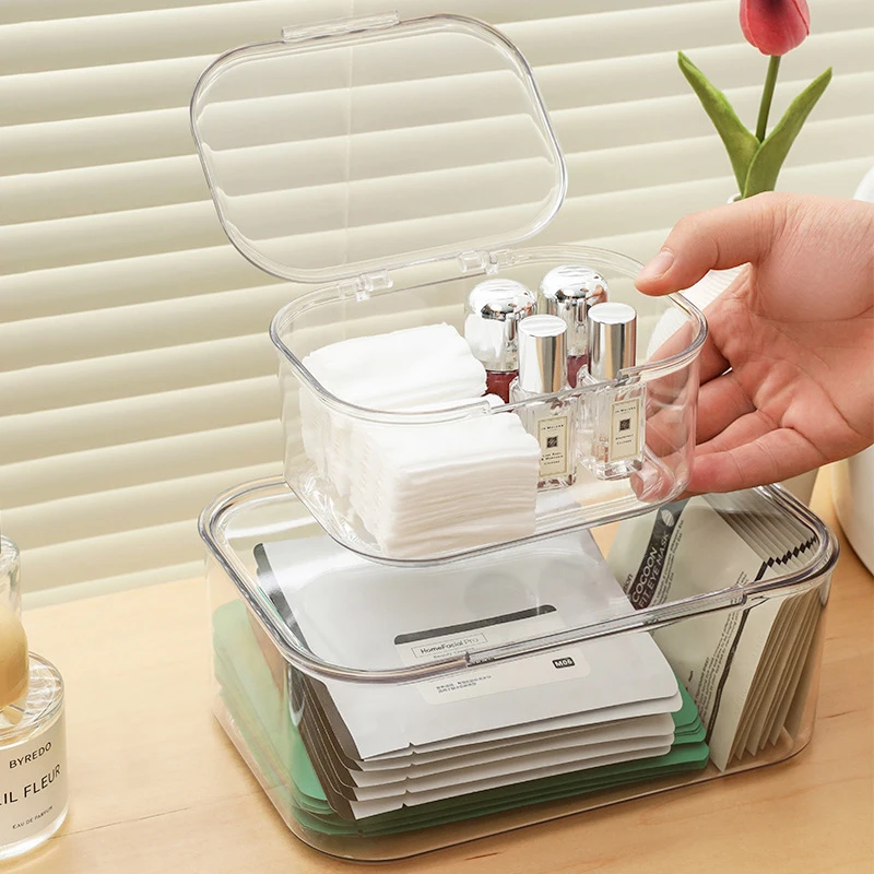 Caja de almacenamiento de cosméticos acrílica transparente con tapa, impermeable, a prueba de polvo, organizador de maquillaje de joyería para el