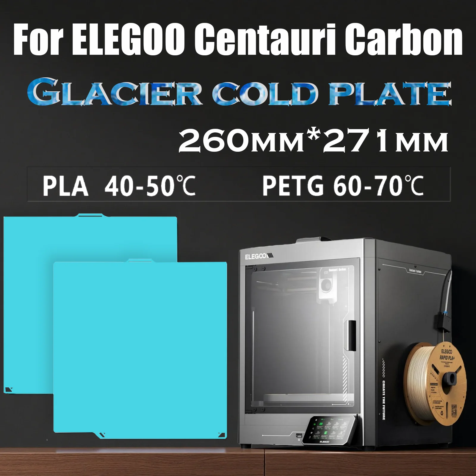 

Glacier Cold Build Plate For Elegoo Centauri Carbon Heat Bed High Viscosity Two Sided Printing 261mm*270mm 3D Printer Parts