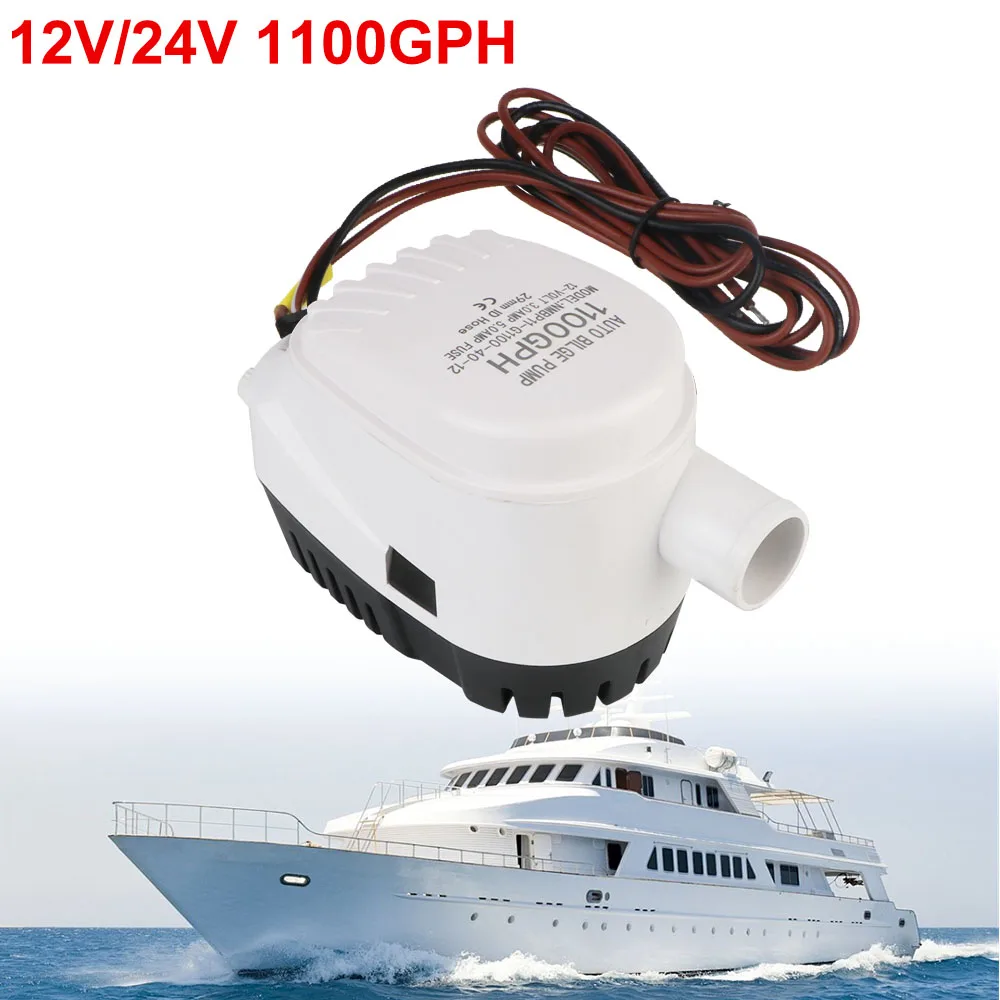 

Volt Yacht Boat Submersible Water Electric Pump Small Automatic Boat Bilge Pump Motor Seaplane Auto with Fuse DC 12V/24V 1100GPH