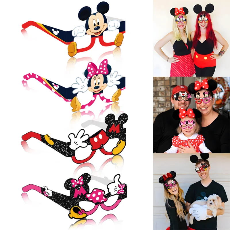 

8pcs Disney Mickey Minnie Party Paper Glasses Kids Birthday Party Decoration Photo Cosplay Props Baby Shower Decoration Gifts