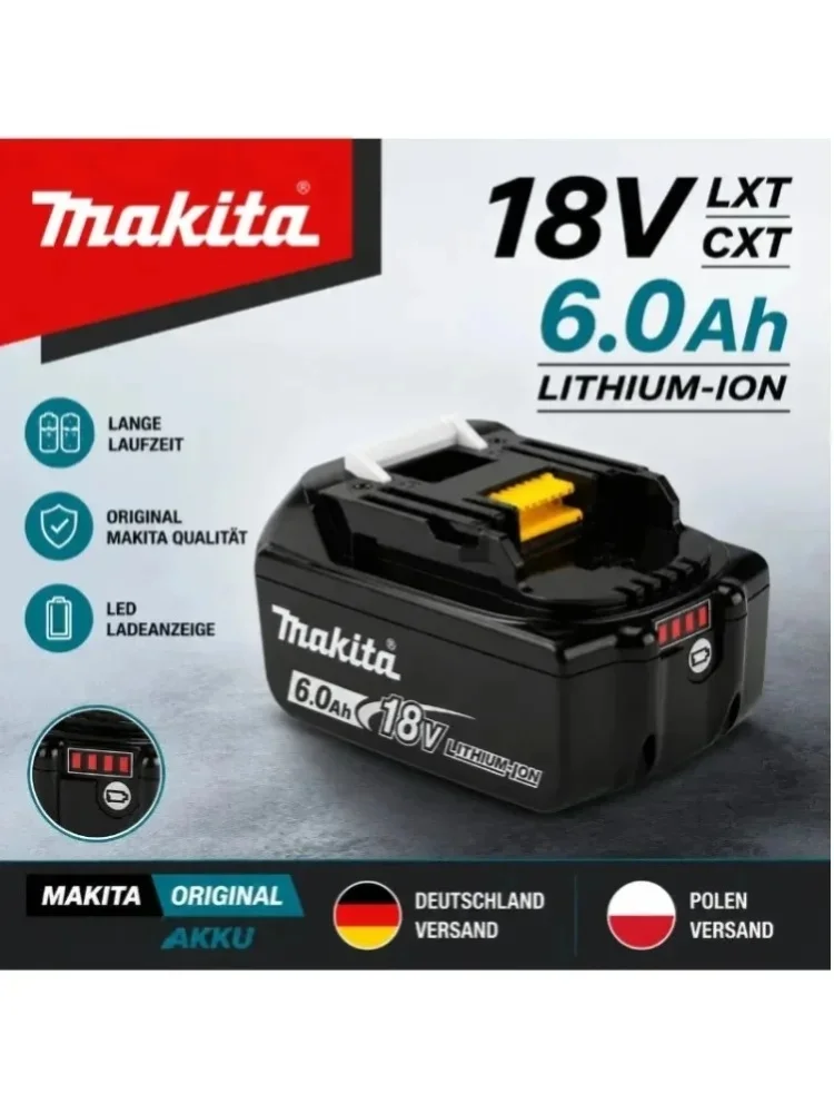 Original Makita 18V 6.0Ah Lithium-Ionen-Akku BL1860B BL1850B BL1850 BL1840 BL1830B BL1815 Original OEM Wiederaufladbarer Akku Kompatibel mit Makita LXT Akku-Bohrschrauber, Schlagschrauber,