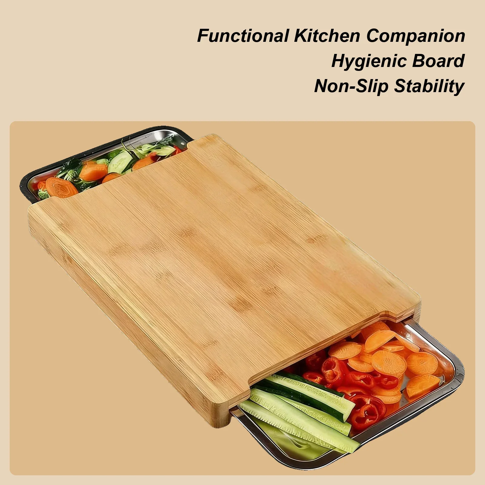 Kitchen Eco-friendly Bamboo Cutting Board with Sliding Stainless Steel Tray Drawer Bamboo Cutting Board for Food Preparation