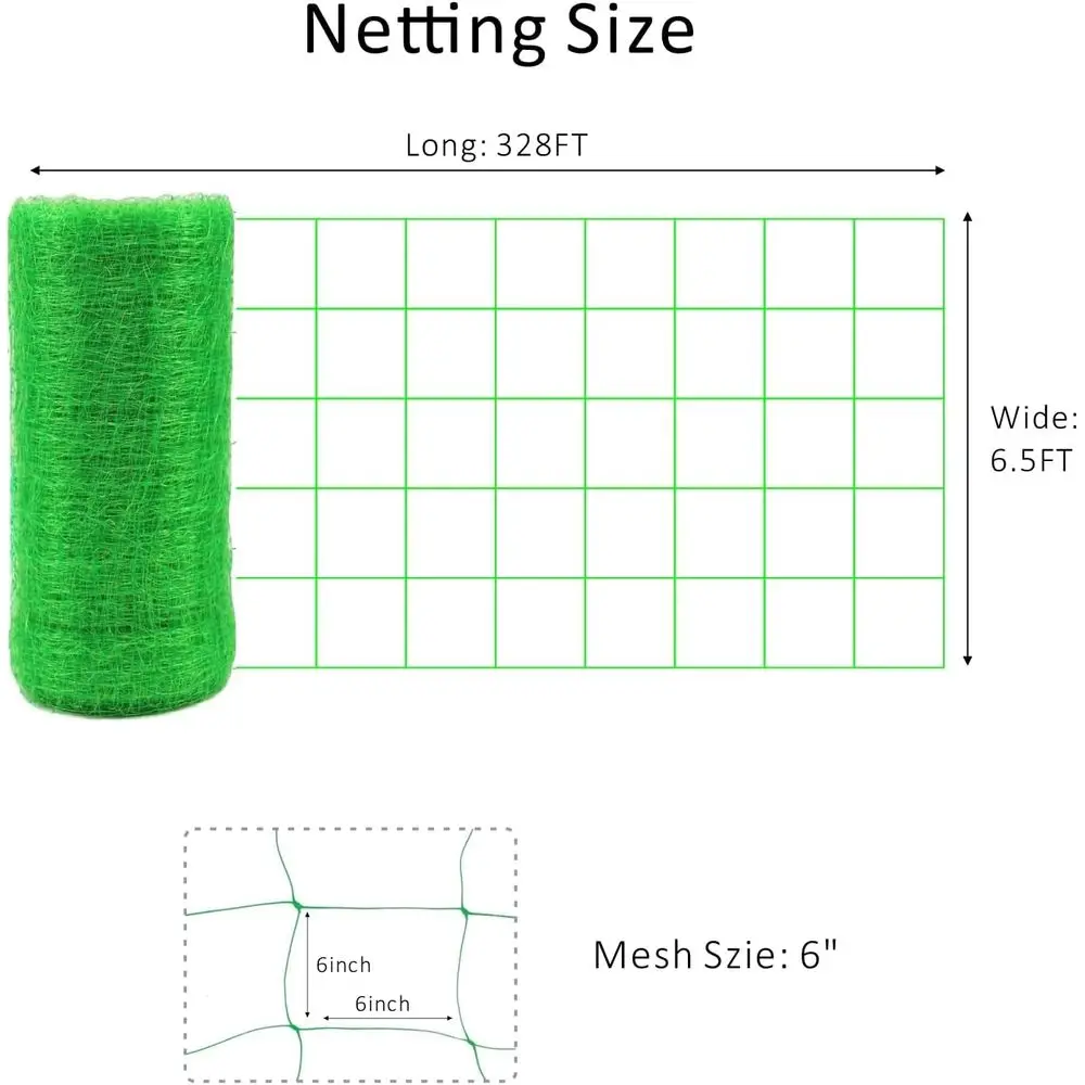 Green Heavy-Duty 6 Mesh Trellis Netting for Plant Support, Climbing Veggies, and Hydroponic Gardening