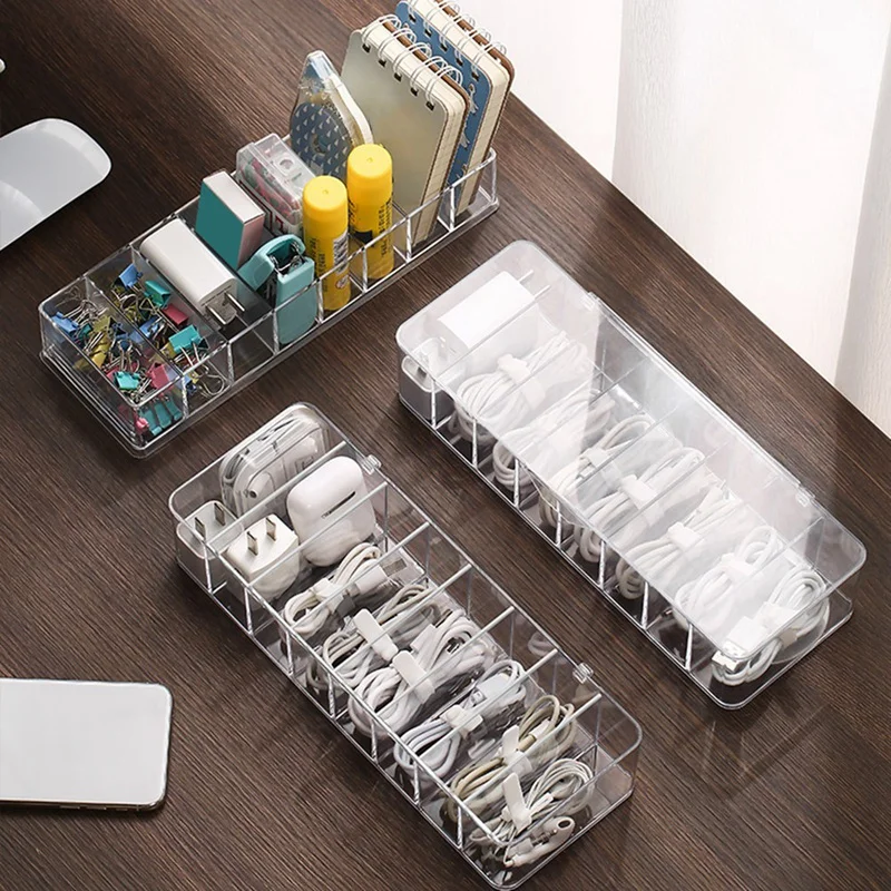 1 buah kotak penyimpanan kabel jalur pengisian daya transparan wadah penyimpanan jalur Data untuk alat tulis meja