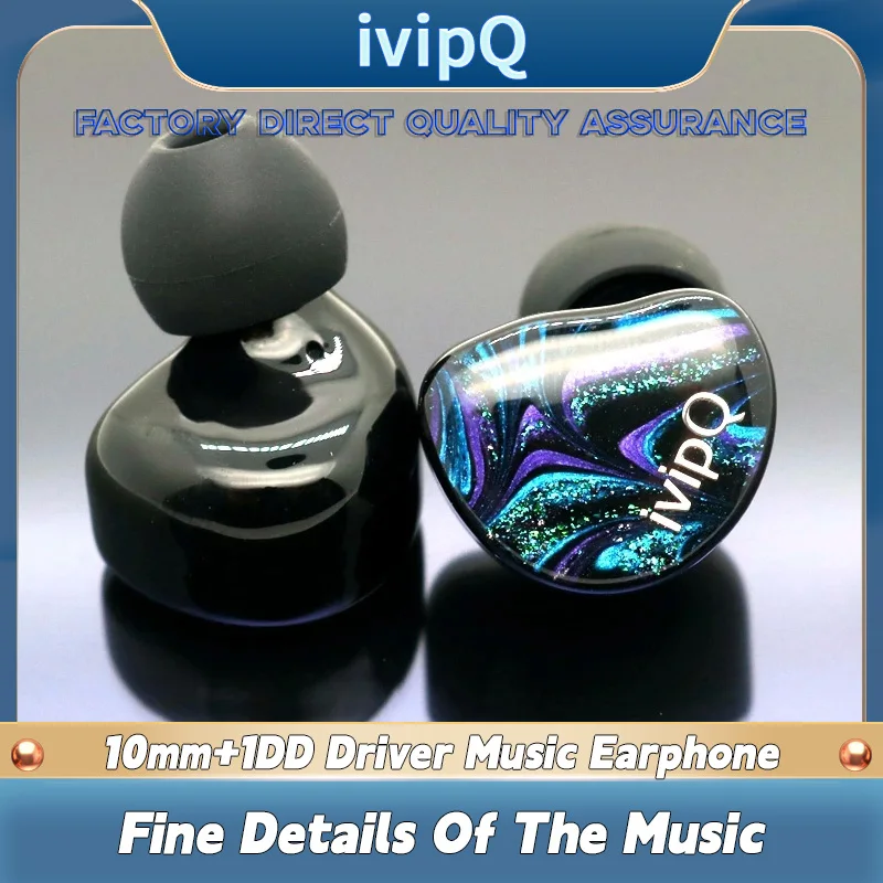 ivipQ-100 HIFI IEM 10mm+1DD Driver Music Earphone Detachable 3.5mm 0.78mm 2pin Earbud Replace