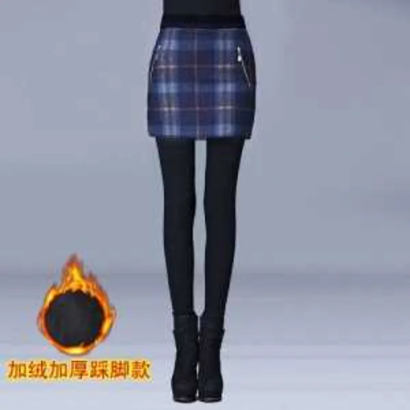 Fleece Fake Two-piece Leggings Women Autumn Winter Thickened Butt-covering Culottes Foot-stepping High Waisted Warm Trousers