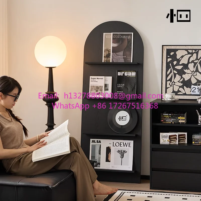

Bookshelf Magazine shelf Black shelf Bookshelf Arched display Picture book Floor