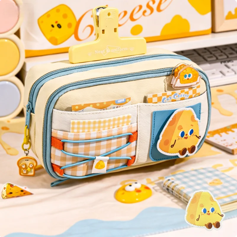 estojo-de-lapis-em-estilo-cartoon-de-donut-e-queijo-grande-capacidade-multi-camadas-pouch-de-canetas-em-estampa-xadrez-para-materiais-escolares