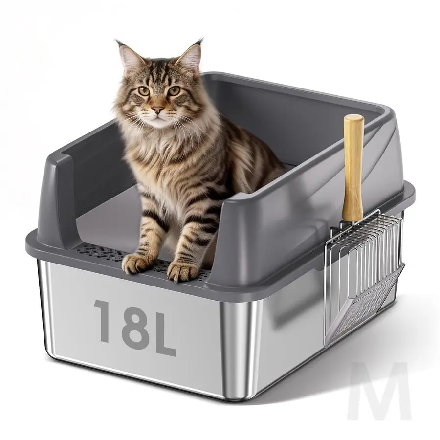 

Steel Litter Box with Lid Metal Cat Litter Box for Small Cats with Scoop, High Sided Kitty Litter Pan Tray, 17.4 x 13.5 x 8.5, N