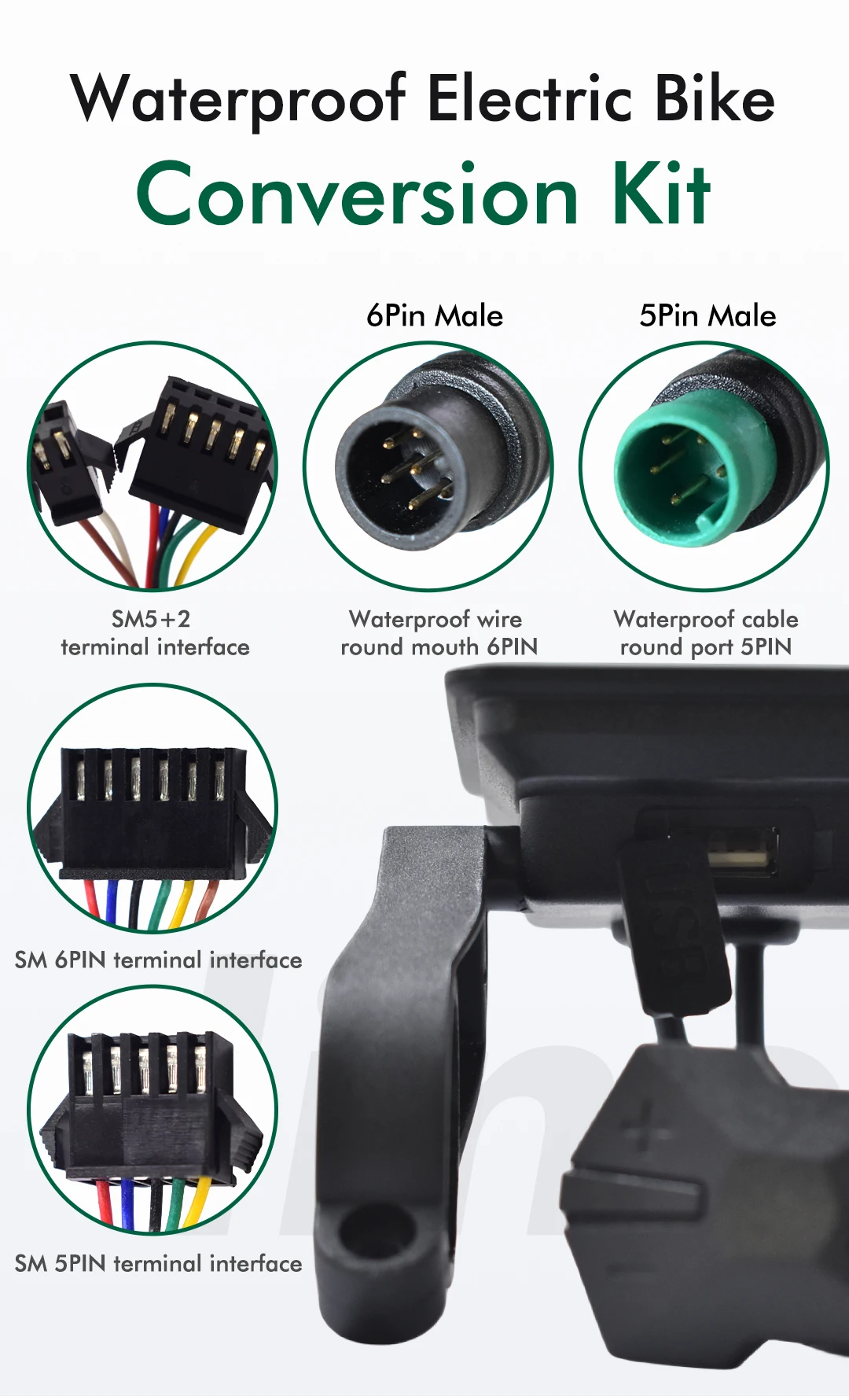 UART2 M5 24V 36V 48V Elektrische Fahrrad Bunte Display E Roller LCD Panel Mit USB UART Für berg Elektrische Fahrrad Teile (6PIN) – Detail 8