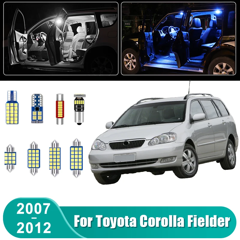 For Toyota Corolla Fielder 2007 2008 2009 2010 2011 2012 8pcs Car LED Interior Dome Lamps License Plate Trunk Lights Accessories