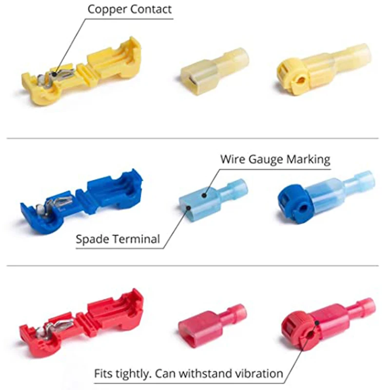 T-Shaped Faucet Wire Connector, Self-Peeling Quick-Splicing Wire Terminal, Insulated Male Spade Terminal Sorting Kit