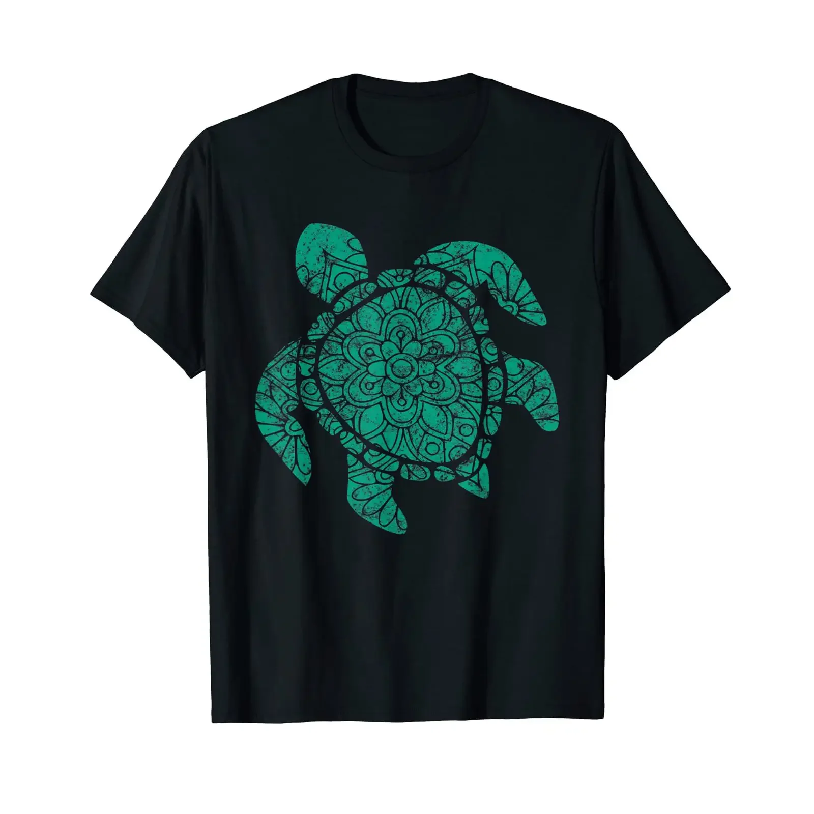 Sea Turtle Mandala Boho Turtles T Shirt Teal black vintage Washed Unisex Slightly fashion Soft Stretched Breathable streetwear